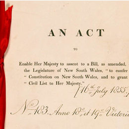 Detail from the cover of the New South Wales Constitution Act 1855 (UK).