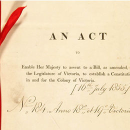 Detail from the title page of the Victoria Constitution Act 1855 (UK).