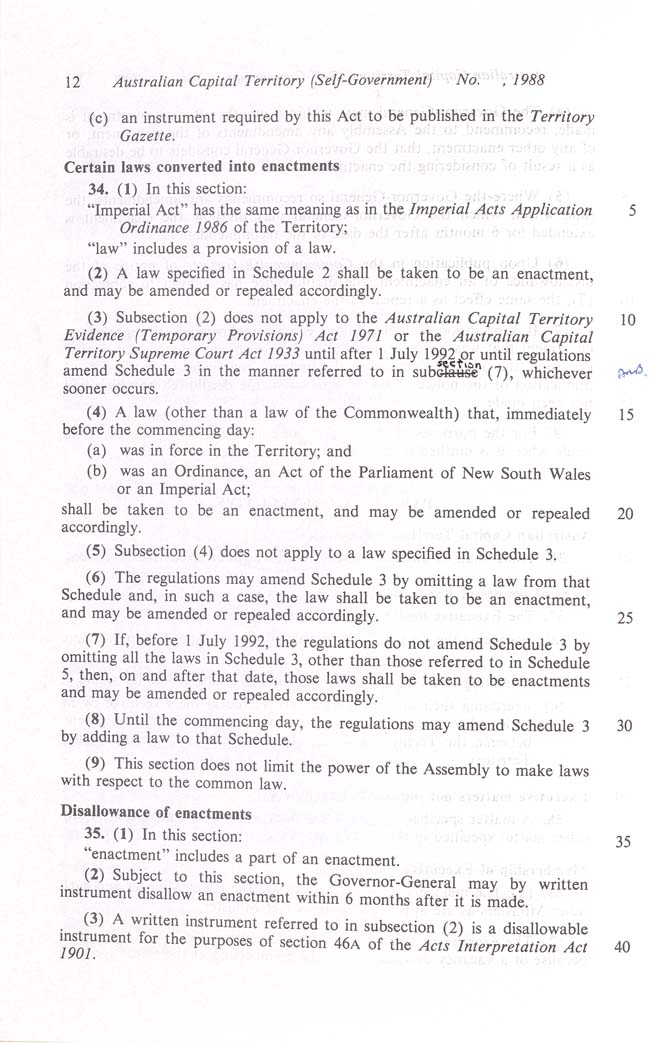 Australian Capital Territory (Self-Government) Act 1988 (Cth), p12