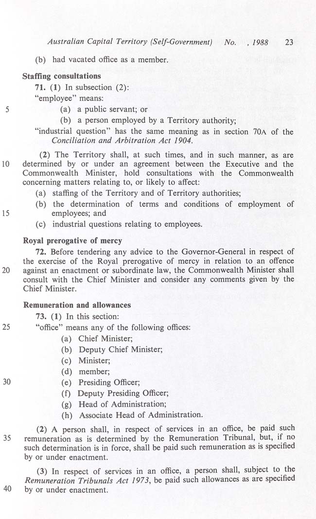 Australian Capital Territory (Self-Government) Act 1988 (Cth), p23