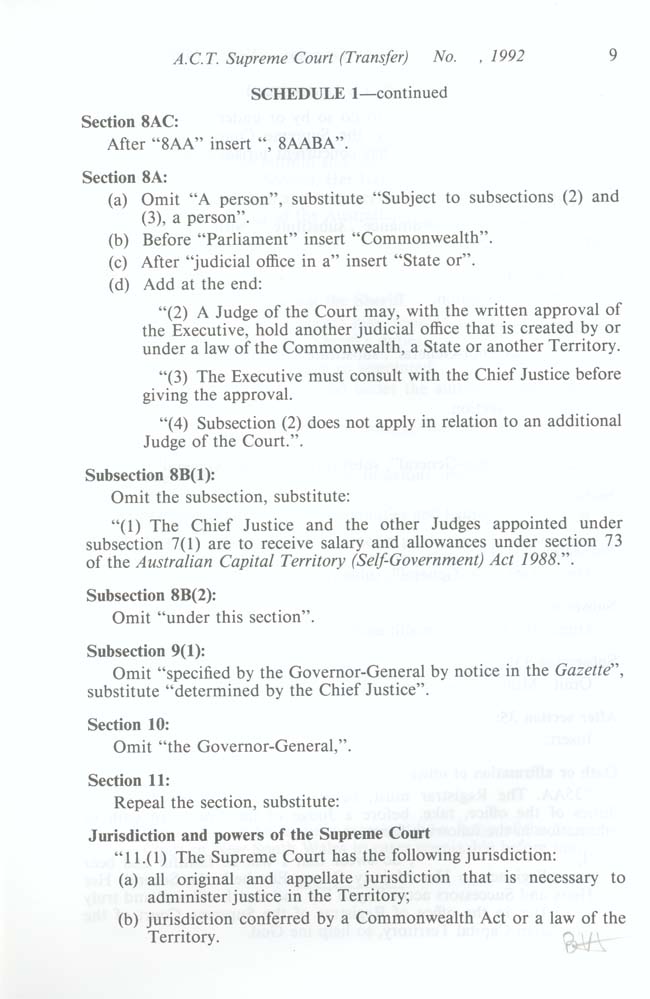 ACT Supreme Court Transfer Act 1992 (Cth), p9
