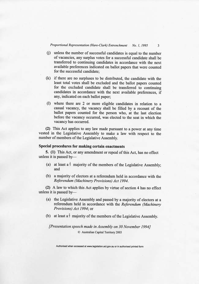 ACT Proportional Representation (Hare-Clark) Entrenchment Act 1994 (ACT), p3