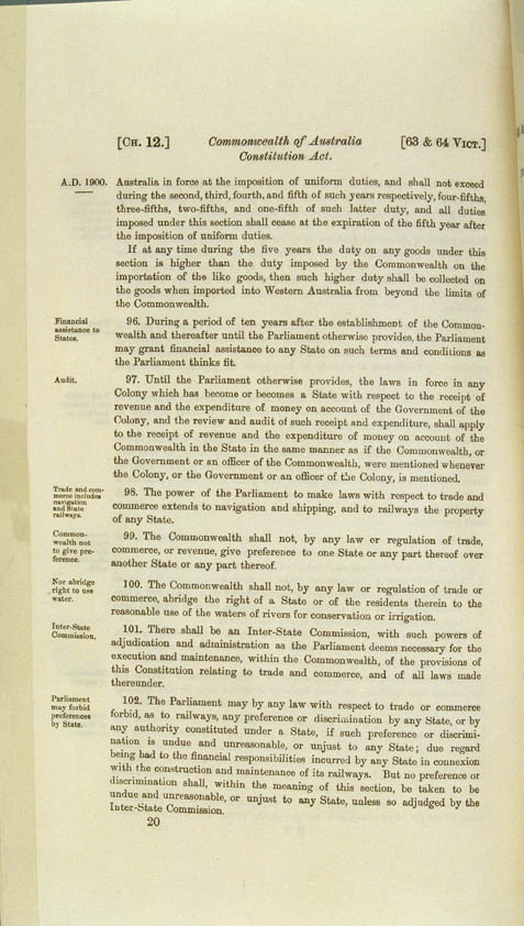 Commonwealth of Australia Constitution Act 1900 (UK), p20