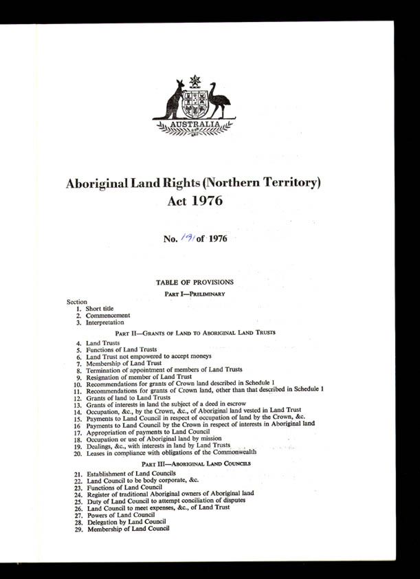 Aboriginal Land Rights (Northern Territory) Act 1976 (Cth), contents1