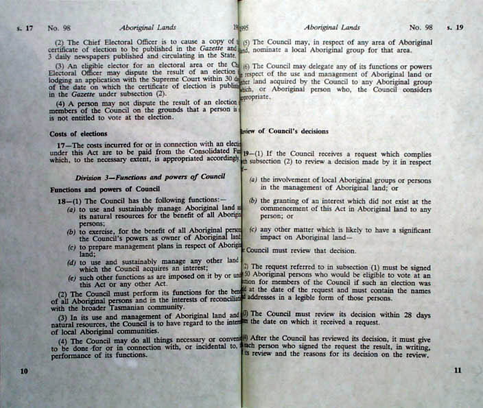 Aboriginal Lands Act 1995 (Tas), pp10-11