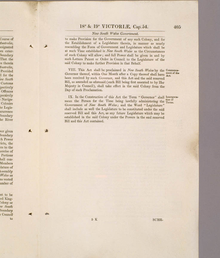 New South Wales Constitution Act 1855 (UK), p405