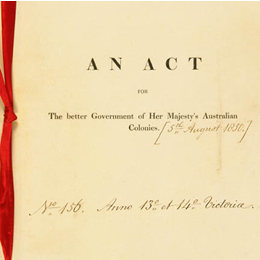 Detail from the front cover of the Australian Constitutions Act 1850 (UK).