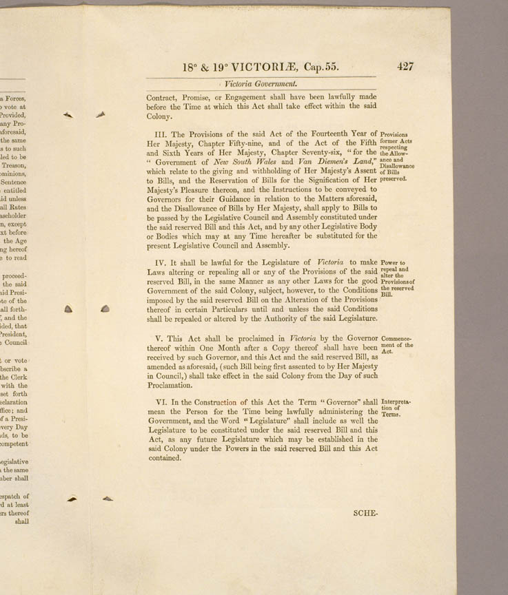 Victoria Constitution Act 1855 (UK), p427