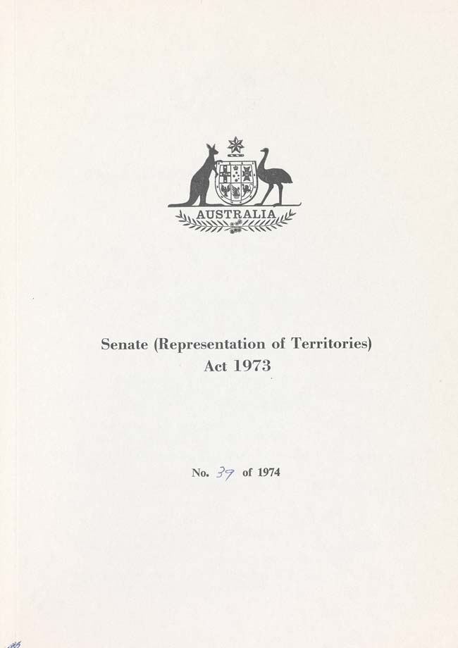 Senate (Representation of Territories) Act 1973 (Cth), cover