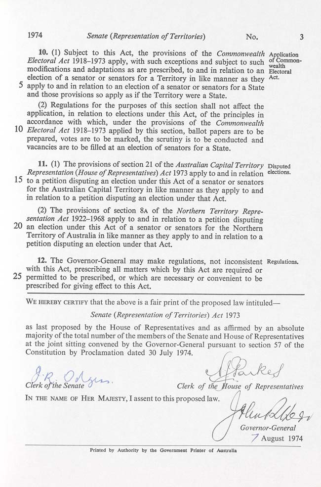 Senate (Representation of Territories) Act 1973 (Cth), p3