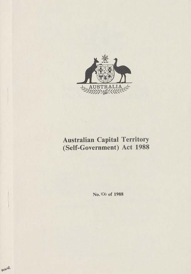 Australian Capital Territory (Self-Government) Act 1988 (Cth), cover
