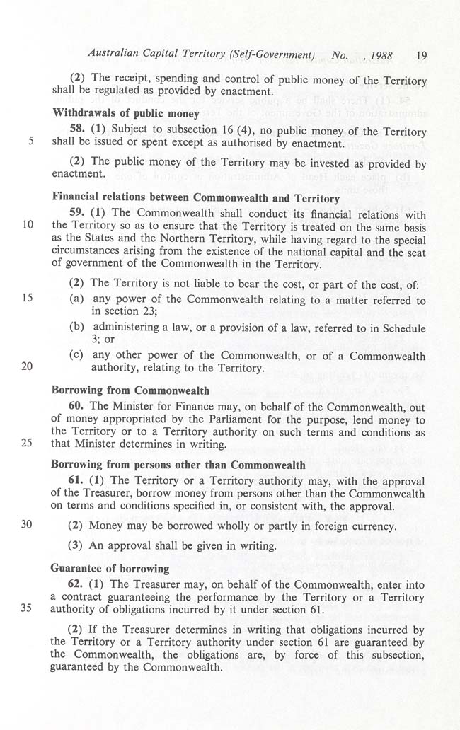 Australian Capital Territory (Self-Government) Act 1988 (Cth), p19