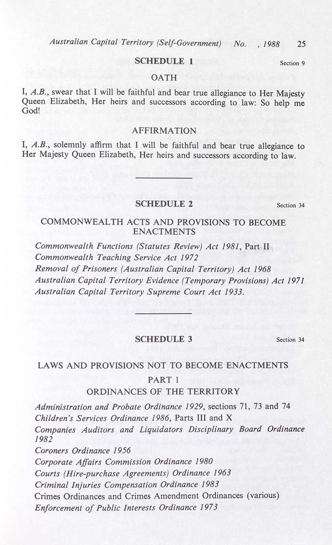 Australian Capital Territory (Self-Government) Act 1988 (Cth), p25