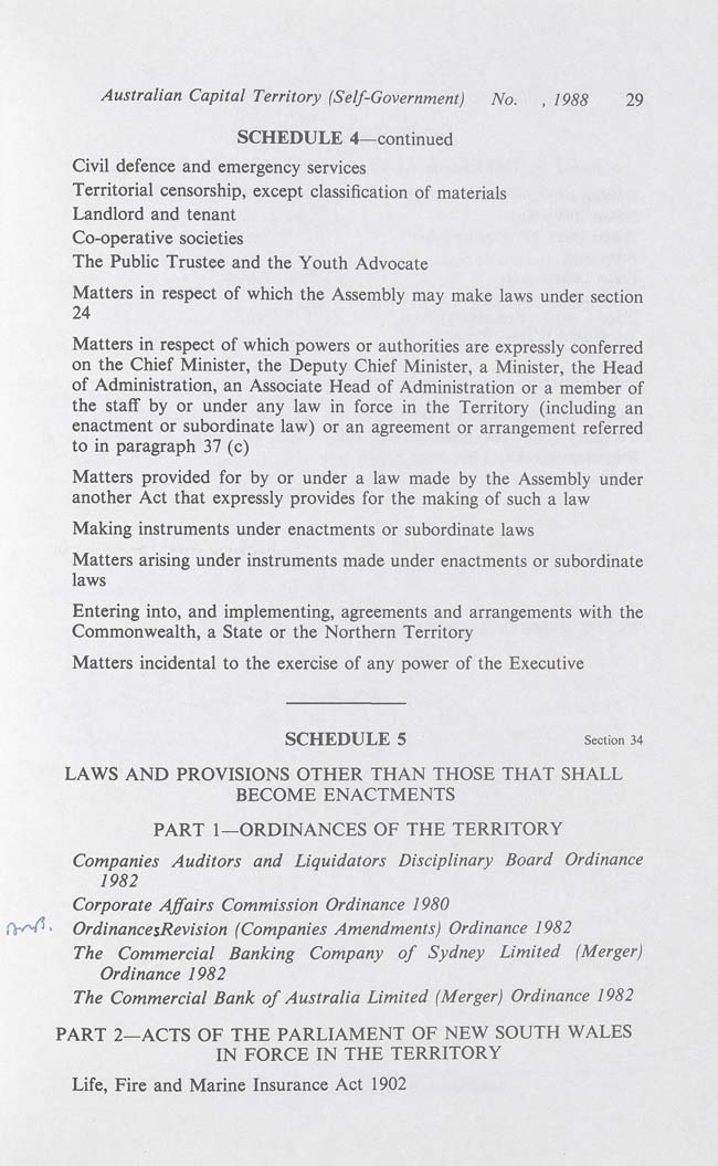 Australian Capital Territory (Self-Government) Act 1988 (Cth), p29