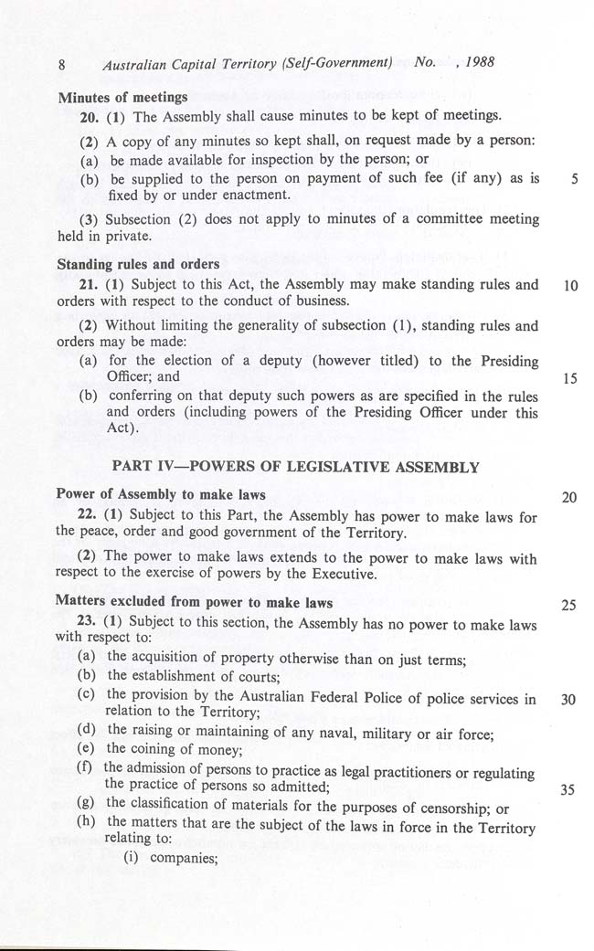 Australian Capital Territory (Self-Government) Act 1988 (Cth), p8