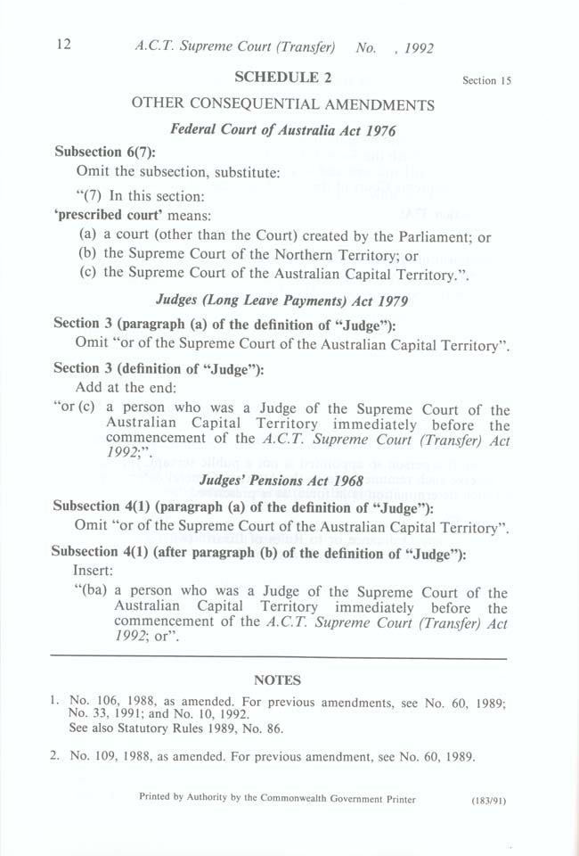 ACT Supreme Court Transfer Act 1992 (Cth), p12