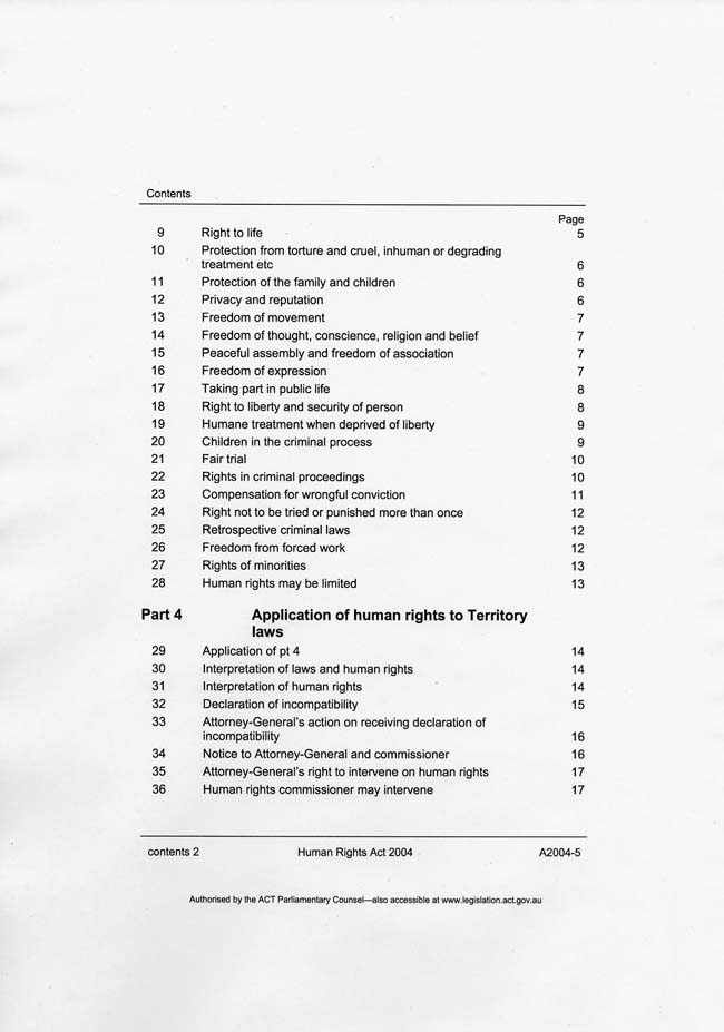 Human Rights Act 2004 (ACT), contents2