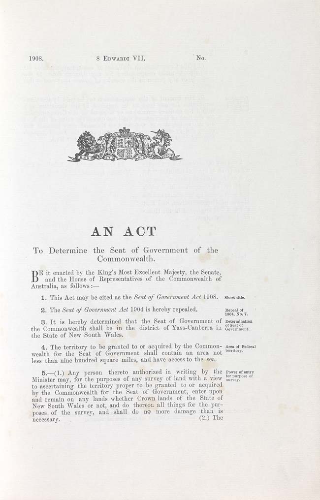 Seat of Government Act 1908 (Cth), p1