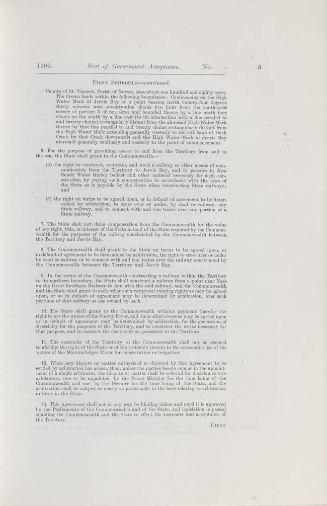 Seat of Government Acceptance Act 1909 (Cth), p5