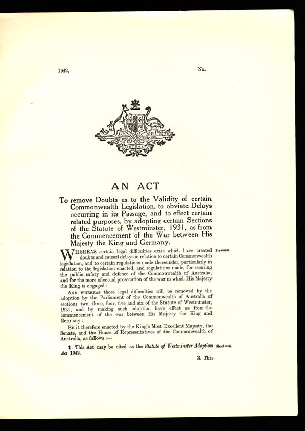Statute of Westminster Adoption Act 1942 (Cth), p1