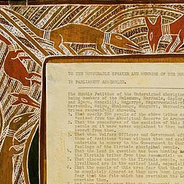 Detail of the bark painting that surrounds the Yirrkala petitions of 1963.