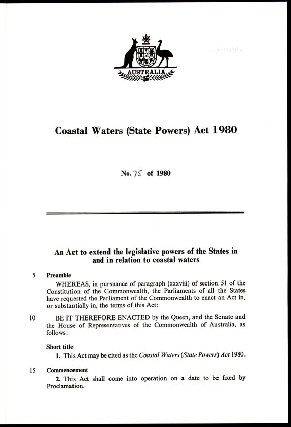 Coastal Waters (State Powers) Act 1980 (Cth), p1