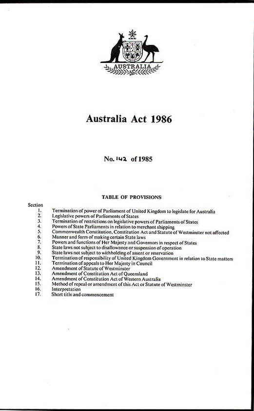 Australia Act 1986 (Cth), provisions