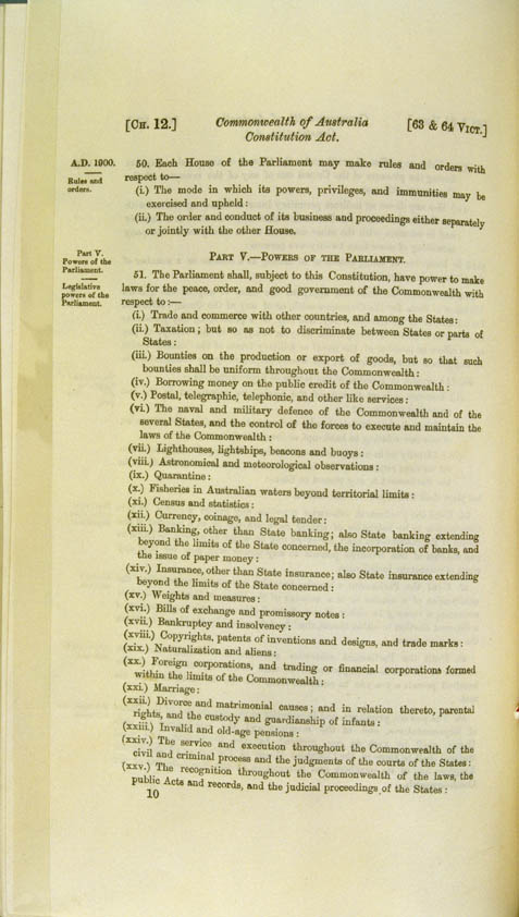 Commonwealth of Australia Constitution Act 1900 (UK), p10