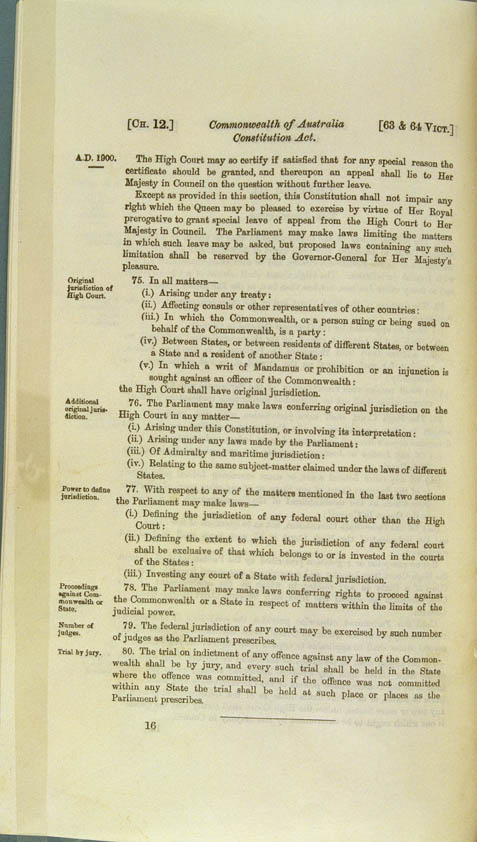 Commonwealth of Australia Constitution Act 1900 (UK), p16