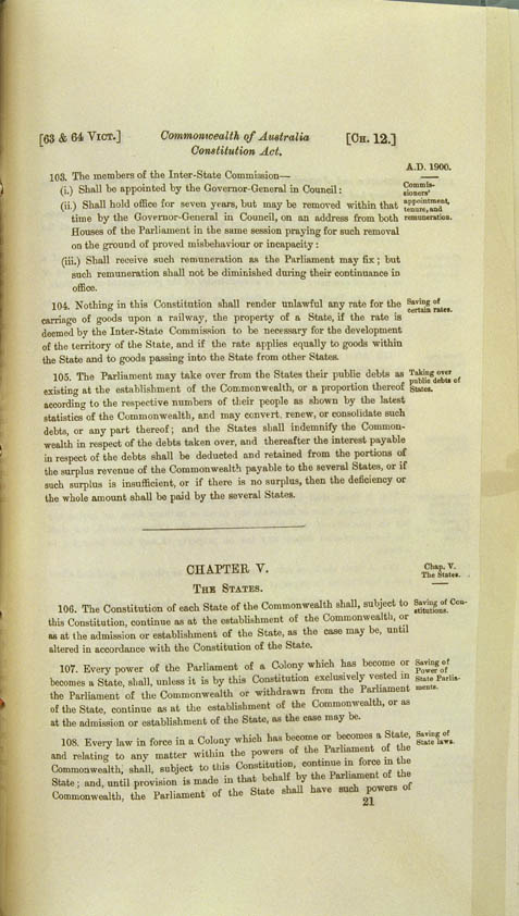Commonwealth of Australia Constitution Act 1900 (UK), p21