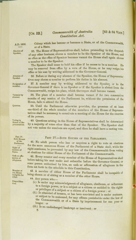 Commonwealth of Australia Constitution Act 1900 (UK), p8
