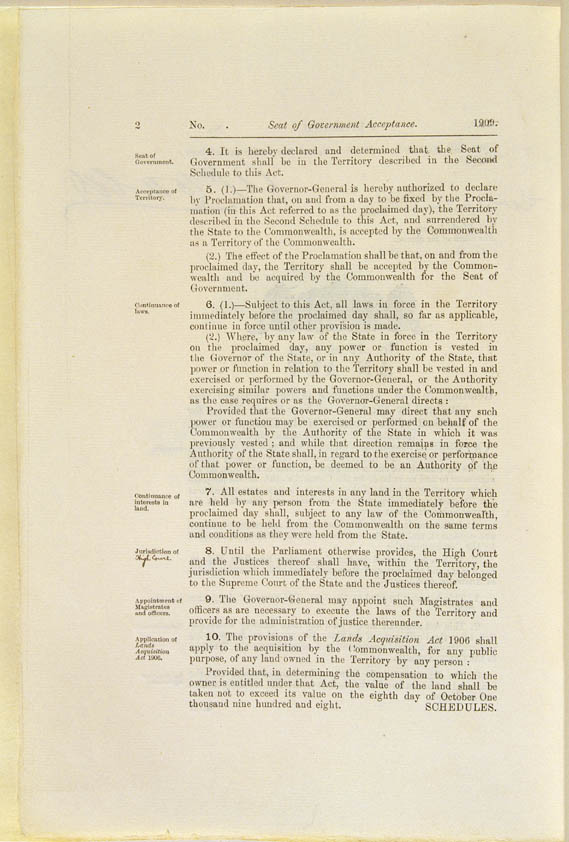 Seat of Government Acceptance Act 1909 (Cth), p2