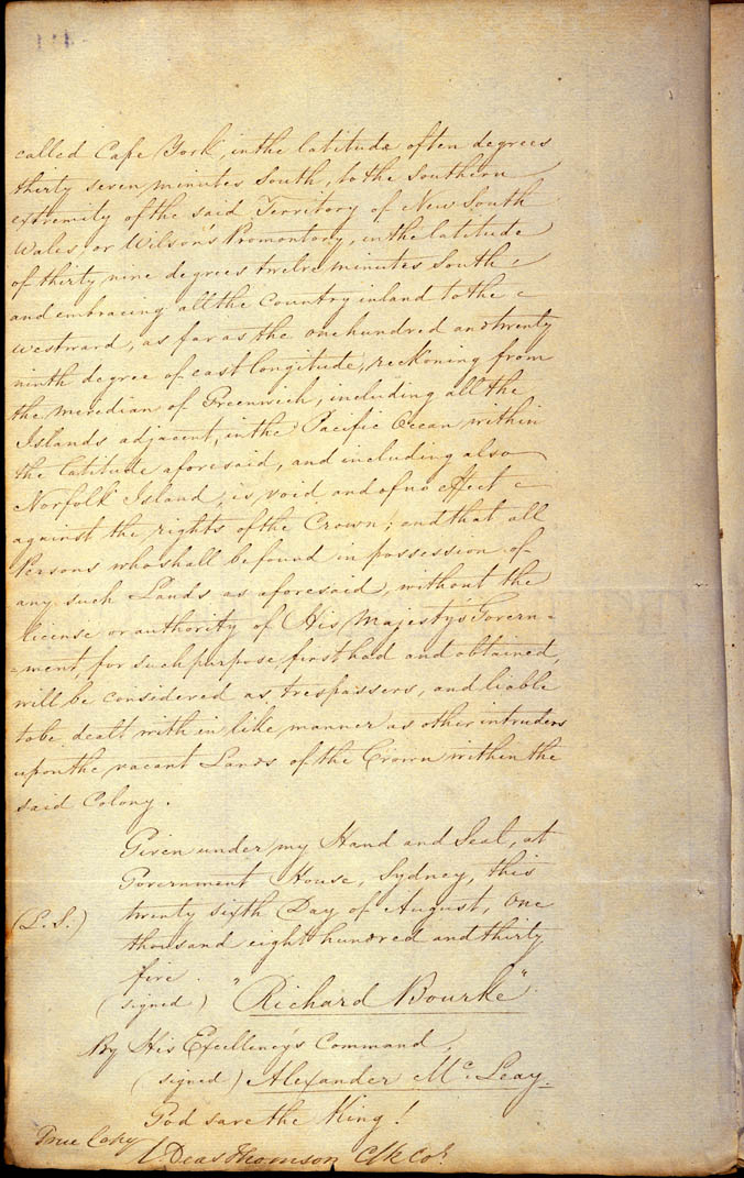 Governor Bourke's Proclamation 1835 (UK), p2
