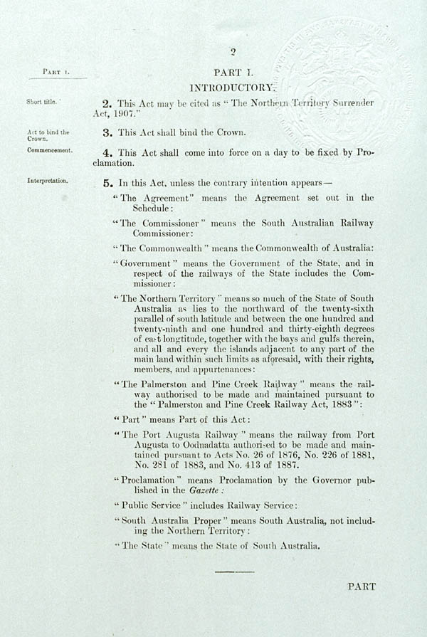 Northern Territory Surrender Act 1908 (SA), p2