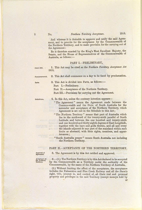 Northern Territory Acceptance Act 1910 (Cth), p2
