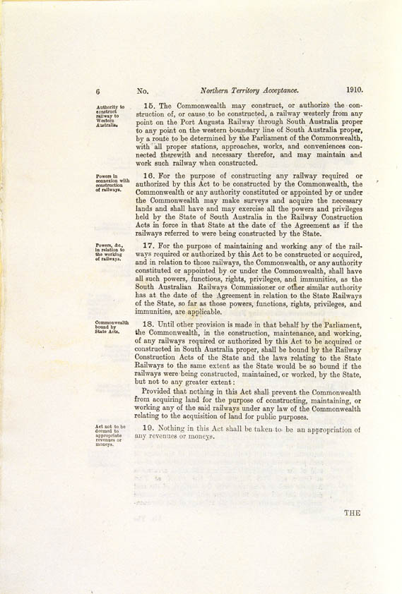 Northern Territory Acceptance Act 1910 (Cth), p6