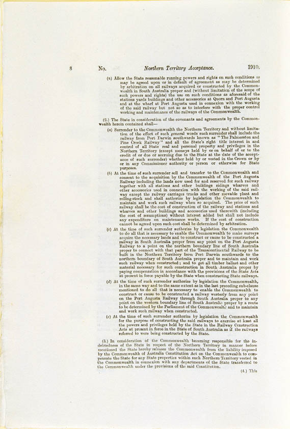 Northern Territory Acceptance Act 1910 (Cth), p8