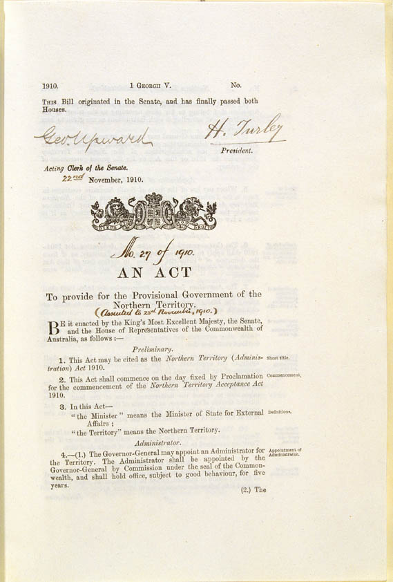 Northern Territory (Administration) Act 1910 (Cth), p1