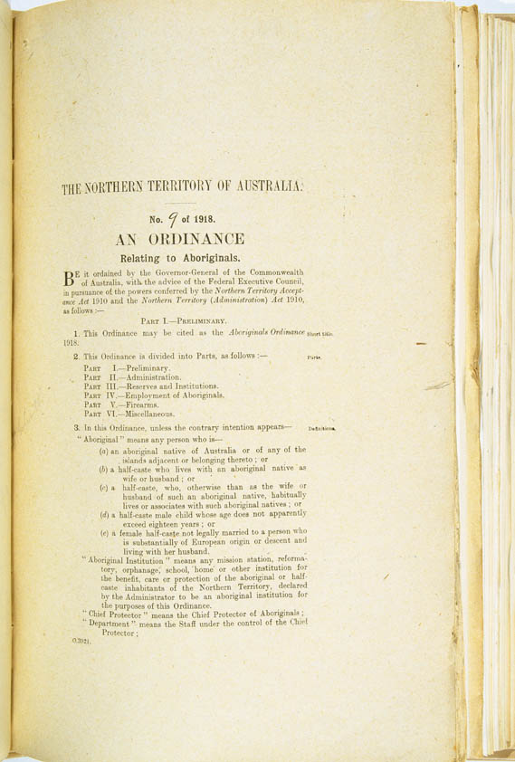 Aboriginals Ordinance No. 9 of 1918 (Cth), p1