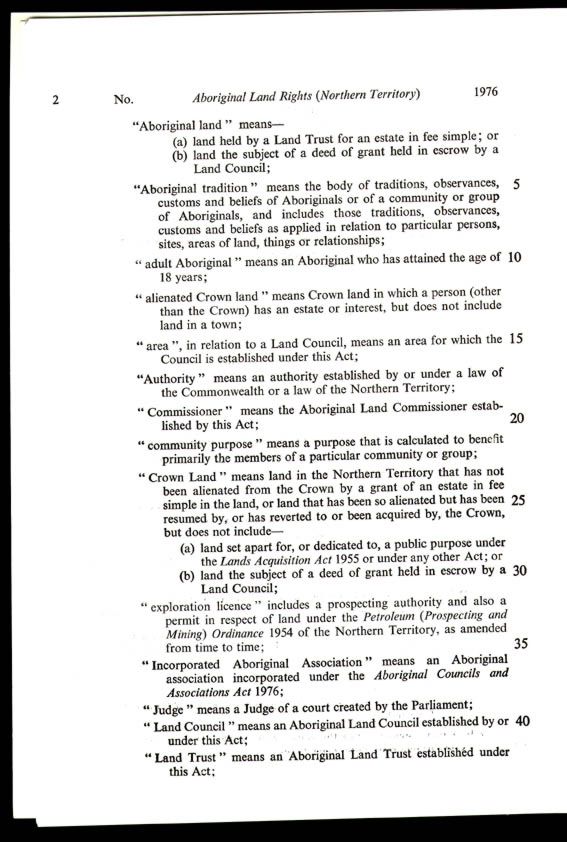 Aboriginal Land Rights (Northern Territory) Act 1976 (Cth), p2