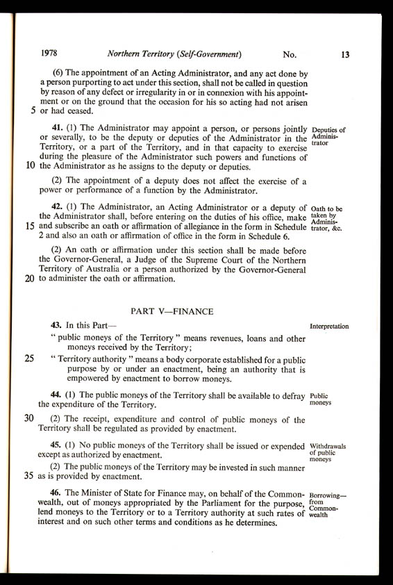 Northern Territory (Self-Government) Act 1978 (Cth), p13