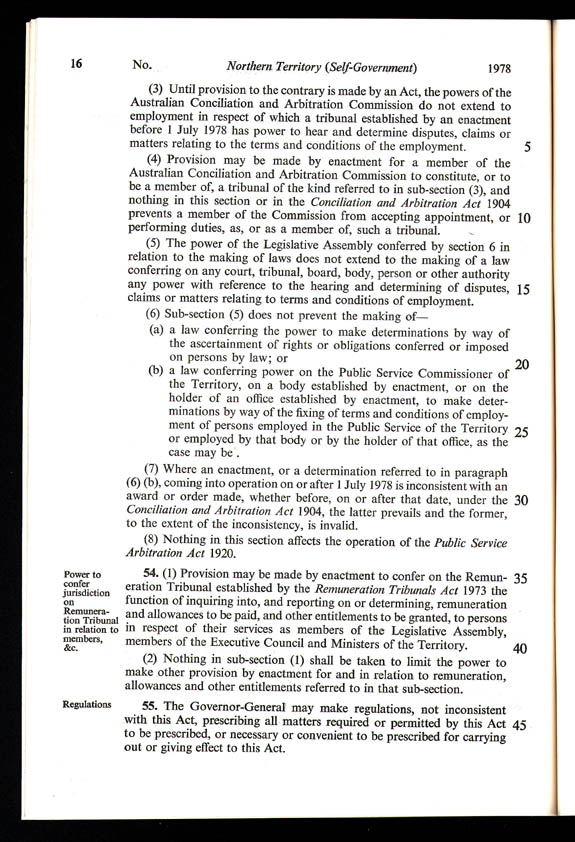 Northern Territory (Self-Government) Act 1978 (Cth), p16