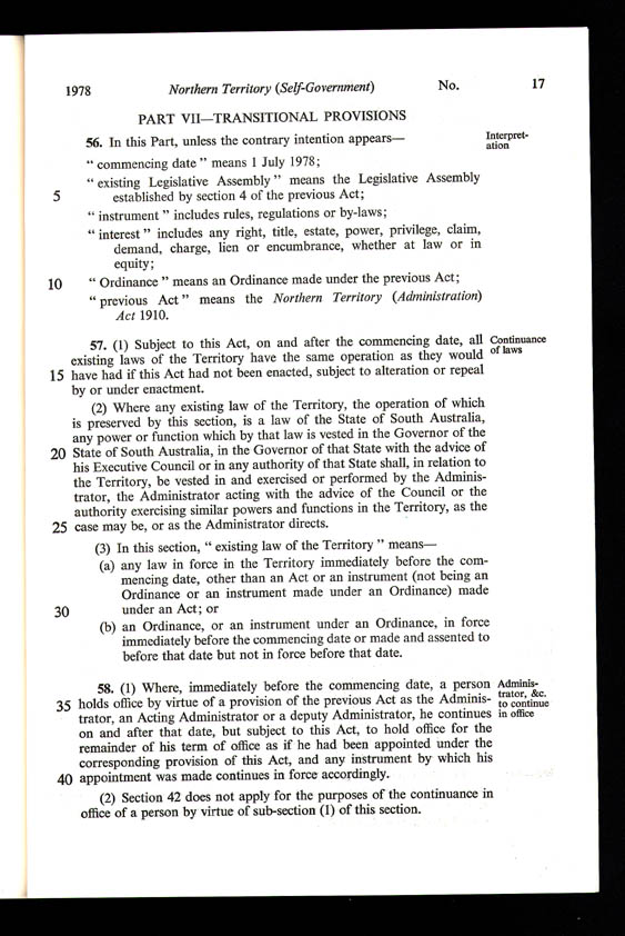 Northern Territory (Self-Government) Act 1978 (Cth), p17