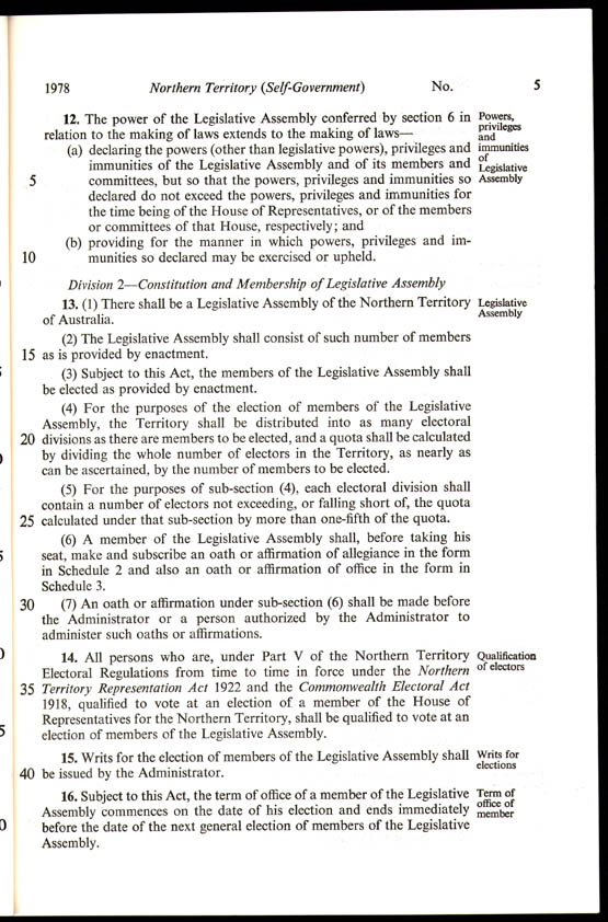 Northern Territory (Self-Government) Act 1978 (Cth), p5