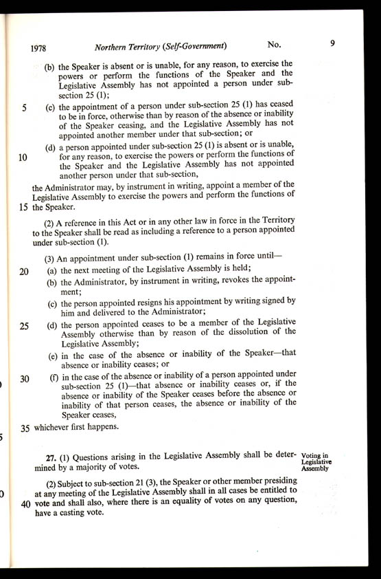 Northern Territory (Self-Government) Act 1978 (Cth), p9