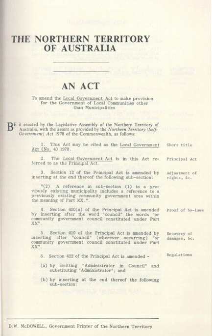 Local Government Act 1978 (NT), cover