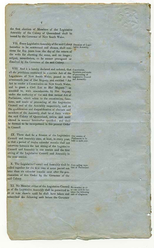 Order-in-Council establishing Representative Government in Queensland 6 June 1859 (UK), p8