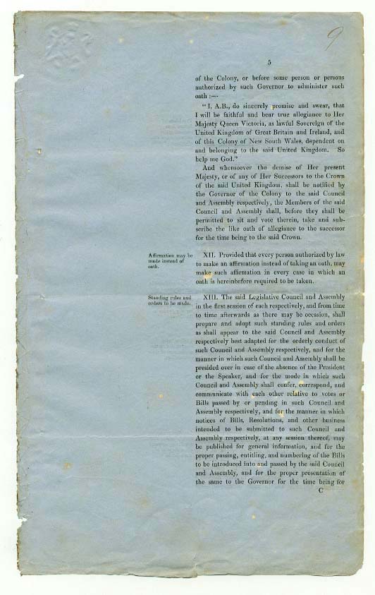 Order-in-Council establishing Representative Government in Queensland 6 June 1859 (UK), p9