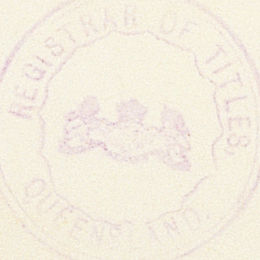 Detail from the last page of the Aboriginals Protection and Restriction of the Sale of Opium Act 1897 (Qld) showing the stamp of the Registrar of Titles.