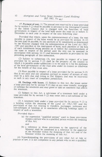 Aborigines and Torres Strait Islanders (Land Holding) Act 1985 (Qld), p10